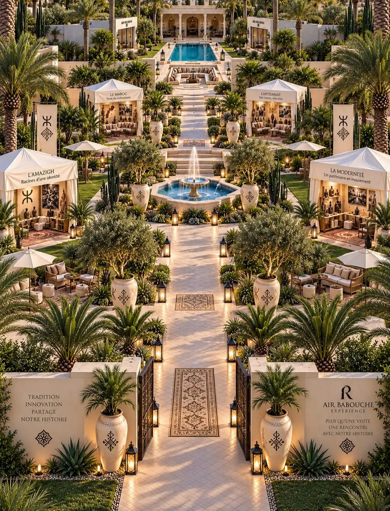 Vue d'ensemble de la babouche marocaine Fibule Bab Atlas faite main à Marrakech